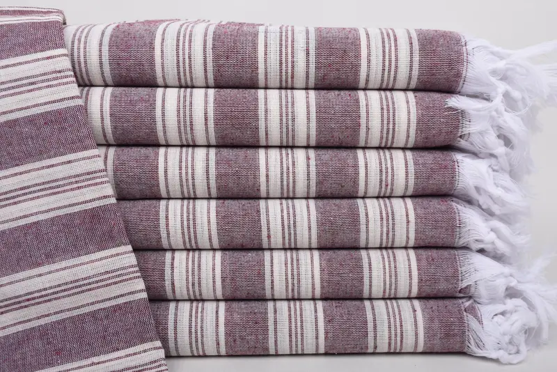 Personalized Beach Towel Damson Striped Organic Cotton, 70x40 Inches