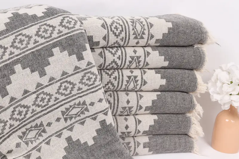 Boho Throw Blankets, 86x56 Cotton Kilim Towel, Turkish Tablecloth, Throw Blanket Couch, Valentines Gift, Tablecloth, Customized Turkish Blanket - 1