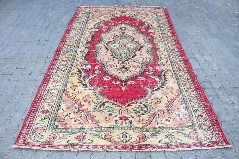 5,5x9,4 ft Teppich, großer türkischer Teppich, roter Oushak-Teppich mit Pflanzen und Bäumen - 1
