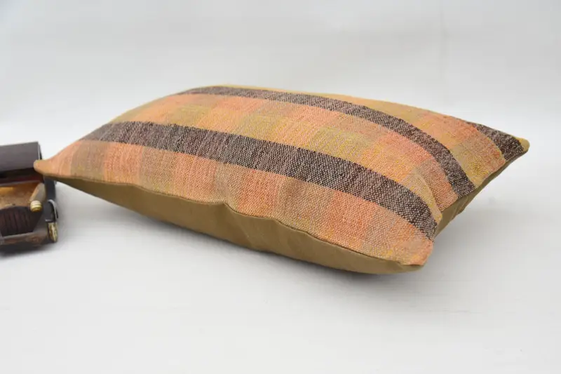 Handmade Kilim Cushion, Vintage Kilim Throw Pillow, Boho Pillow, Lounge Throw Cushion Cover, Pillow Cover, 12x20 Orange Cushion Case - 6
