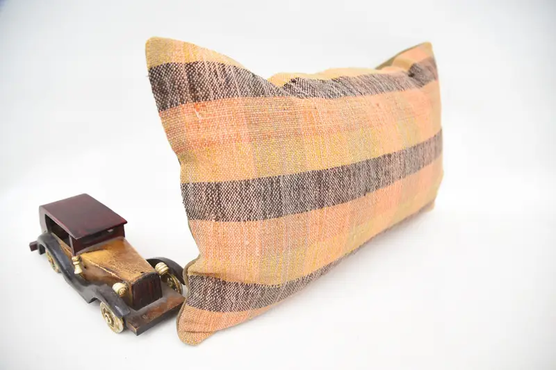 Handmade Kilim Cushion, Vintage Kilim Throw Pillow, Boho Pillow, Lounge Throw Cushion Cover, Pillow Cover, 12x20 Orange Cushion Case - 2
