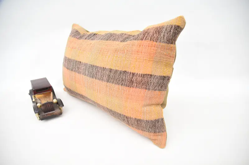 Handmade Kilim Cushion, Vintage Kilim Throw Pillow, Boho Pillow, Lounge Throw Cushion Cover, Pillow Cover, 12x20 Orange Cushion Case - 3