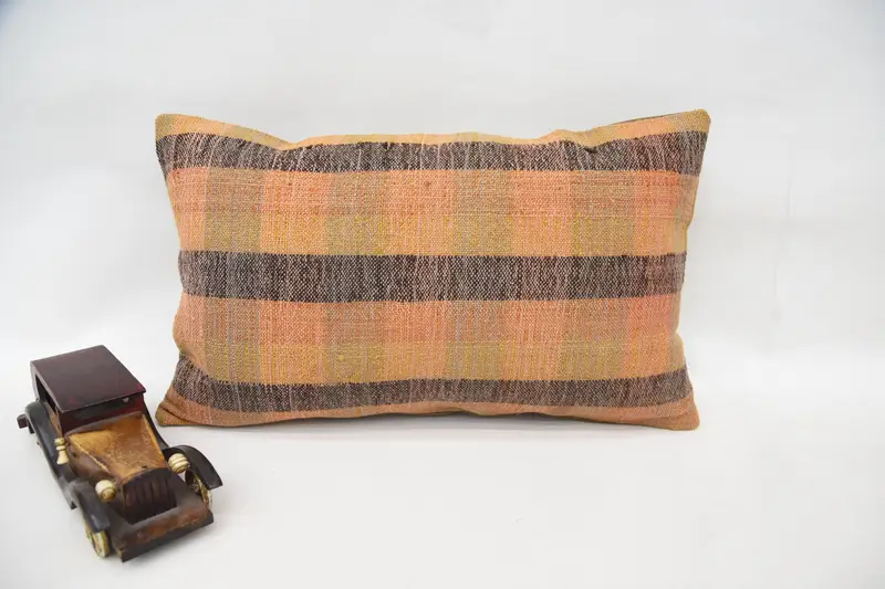Handmade Kilim Cushion, Vintage Kilim Throw Pillow, Boho Pillow, Lounge Throw Cushion Cover, Pillow Cover, 12x20 Orange Cushion Case - 1
