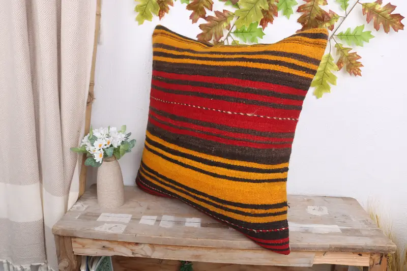 Pillow Cover, Handmade Kilim Cushion, Pillow for Sofa, Shabby Chic Cushion, Throw Kilim Pillow, 20x20 Red Cushion, Custom Cushion Cover - 4