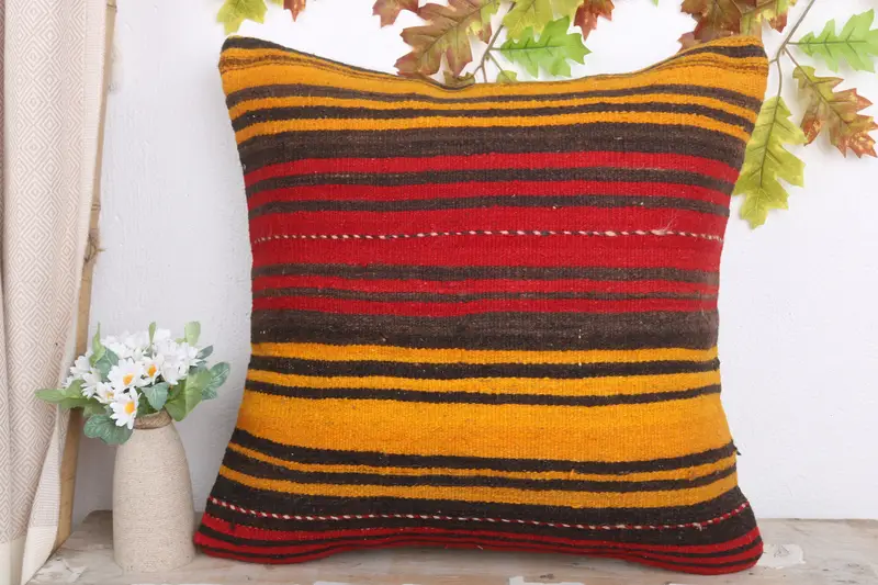 Pillow Cover, Handmade Kilim Cushion, Pillow for Sofa, Shabby Chic Cushion, Throw Kilim Pillow, 20x20 Red Cushion, Custom Cushion Cover - 2
