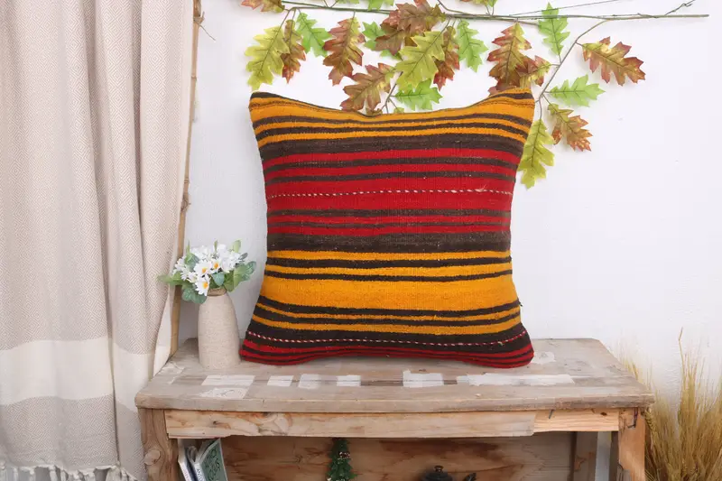 Pillow Cover, Handmade Kilim Cushion, Pillow for Sofa, Shabby Chic Cushion, Throw Kilim Pillow, 20x20 Red Cushion, Custom Cushion Cover - 1