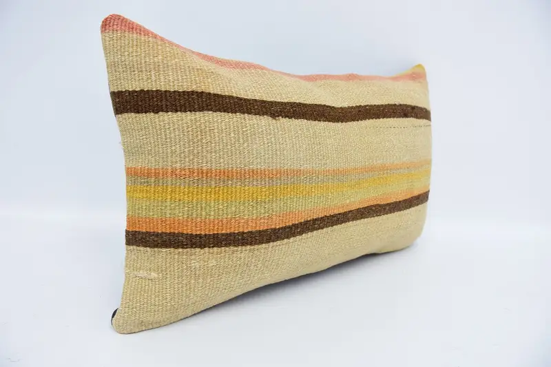Cushion Cover, Outdoor Pillow Cover, 12x20 Beige Cushion, Handmade Kilim Cushion, Outdoor Cushion, Boho Pillow, Indoor Pillow Sham, Pillow for Sofa - 3