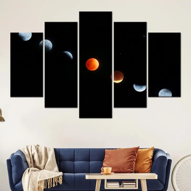 Celestial Canvas: Moonlit Black Space Planet Art Print