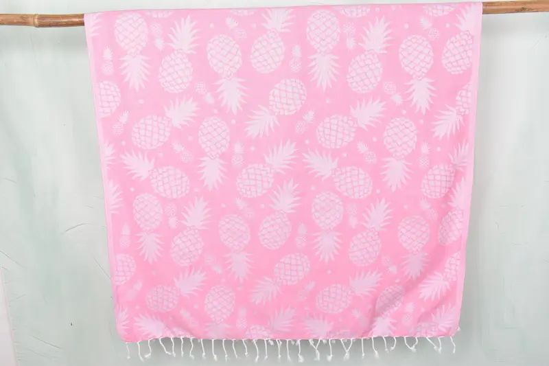 Turkish Towels Beach Pink Pineapple, Organic Cotton/Linen, 36x71 Inches