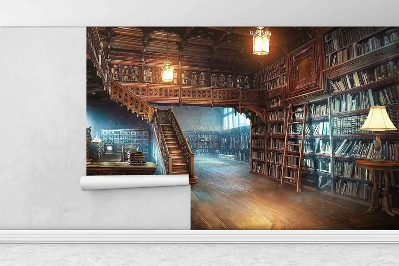 Library Mural, Paper Anniversary, Library Photo Mural, Books Lover Gift Wall Mural, Modern Wall Decals, Gift For Her, Home Decor Wall Paper - 9