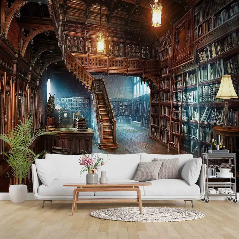 Library Mural, Paper Anniversary, Library Photo Mural, Books Lover Gift Wall Mural, Modern Wall Decals, Gift For Her, Home Decor Wall Paper - 4