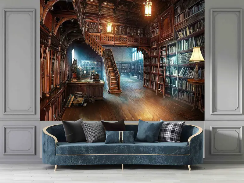 Library Mural, Paper Anniversary, Library Photo Mural, Books Lover Gift Wall Mural, Modern Wall Decals, Gift For Her, Home Decor Wall Paper - 7