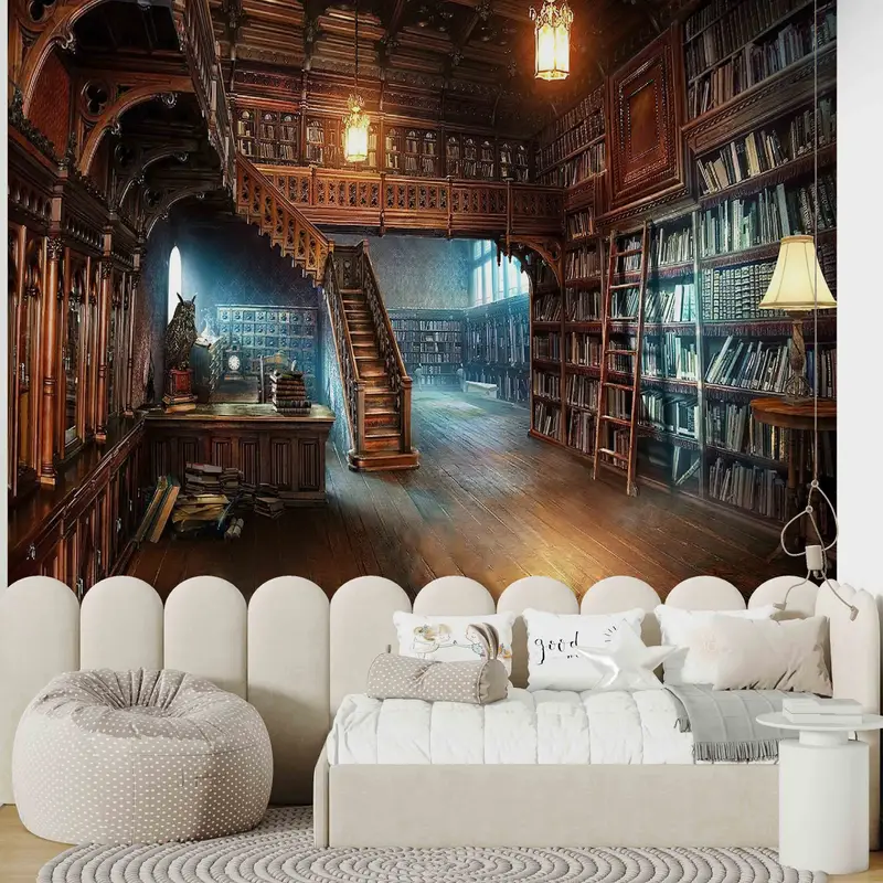 Library Mural, Paper Anniversary, Library Photo Mural, Books Lover Gift Wall Mural, Modern Wall Decals, Gift For Her, Home Decor Wall Paper - 2