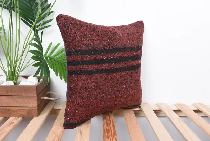 Ethnical Kilim Rug Pillow, 16x16 Red Pillow Sham, Pillow Cover, Handmade Cushion Cover, Pillow for Sofa, Vintage Kilim Throw Pillow - 4