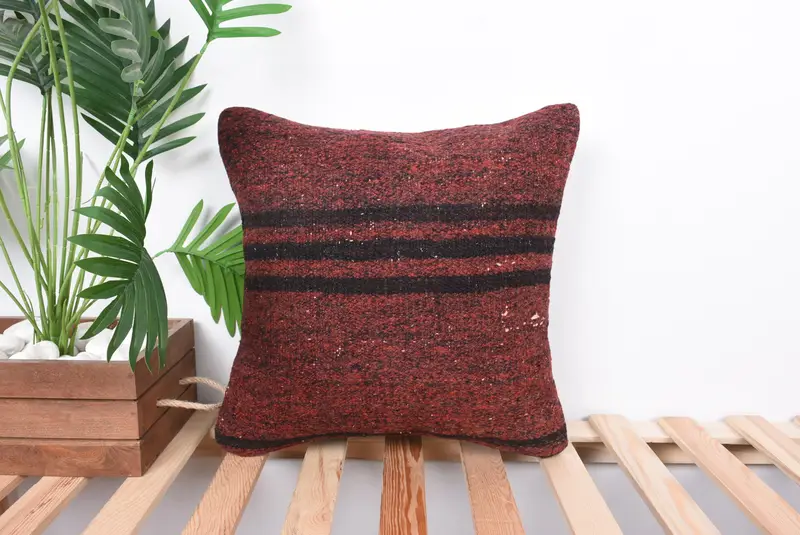 Ethnical Kilim Rug Pillow, 16x16 Red Pillow Sham, Pillow Cover, Handmade Cushion Cover, Pillow for Sofa, Vintage Kilim Throw Pillow - 1