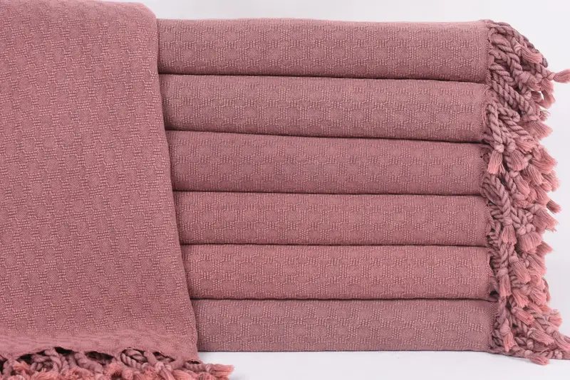 Personalized Dusty Rose Stonewashed Geometric Turkish Cotton Towel, 67x32 Inches