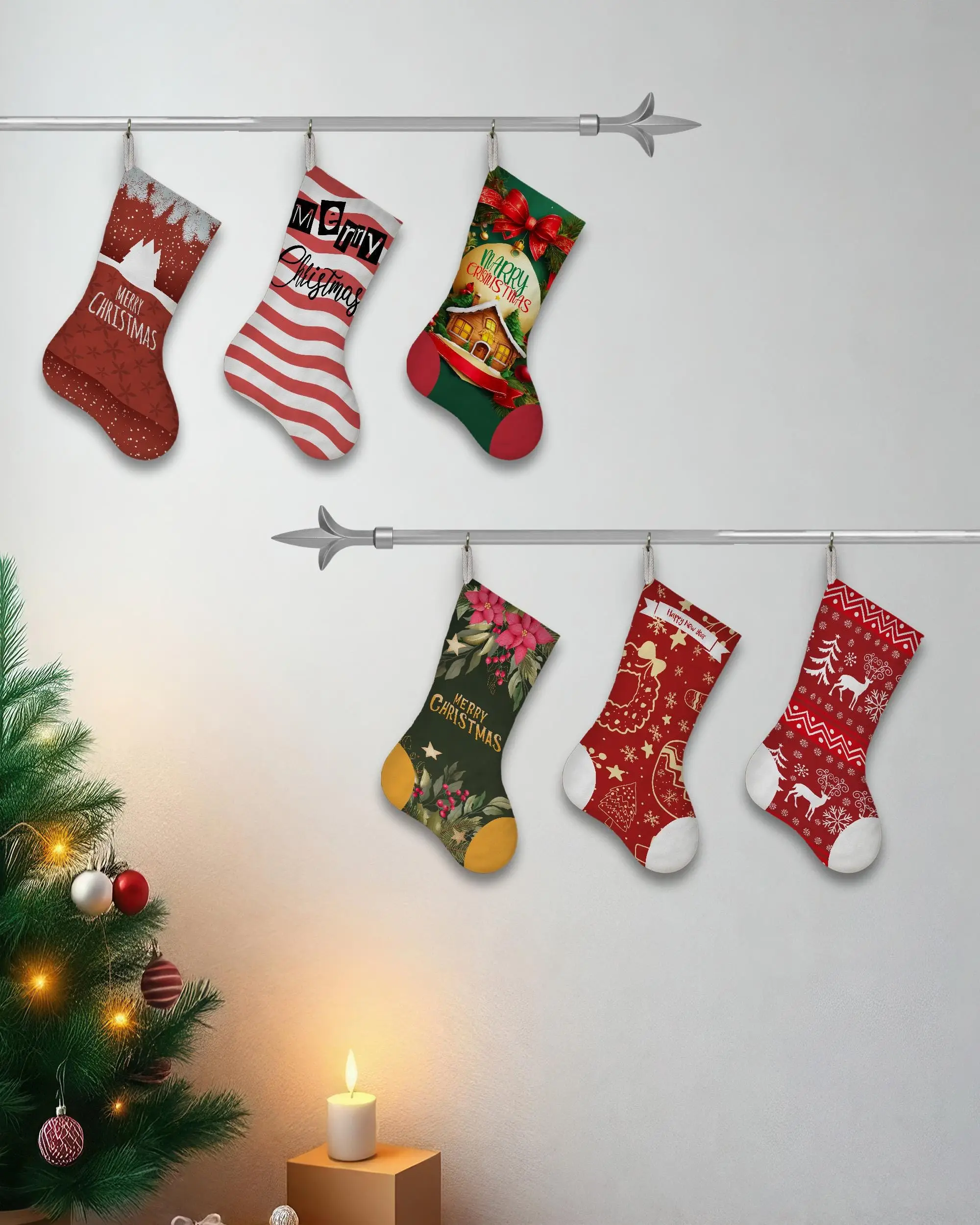Kırmızı Pamuklu Noel Çorabı, 13 İnç Geniş Tatil Dekoru - 1