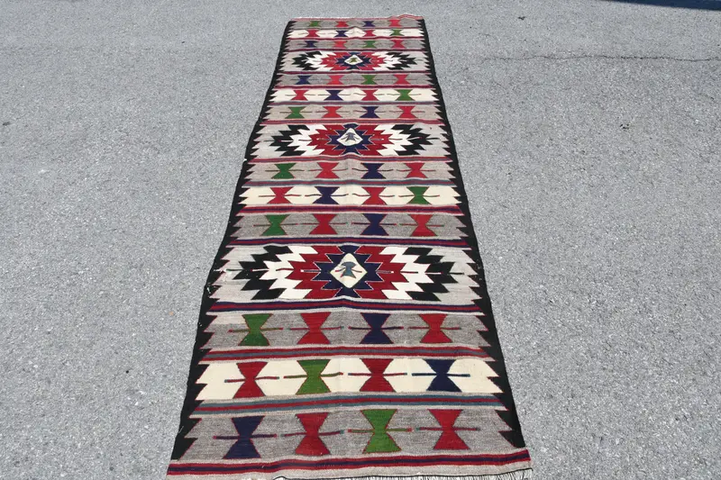3x10,2 ft türkischer Vintage-Teppich, Läuferteppich, Kelim-Teppich aus roter Wolle - 1