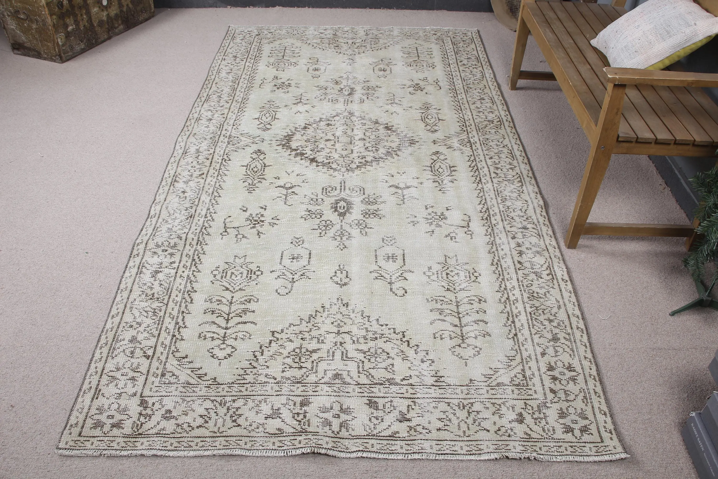 Vintage 4.6x9.1 ft Halı, Türk Büyük Halı, Beyaz Kamuflaj Halı - 1