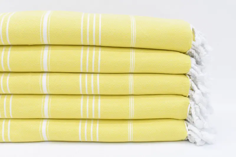 Turkish Towel Beach Yellow Striped Organic Cotton, 70x40 Inches