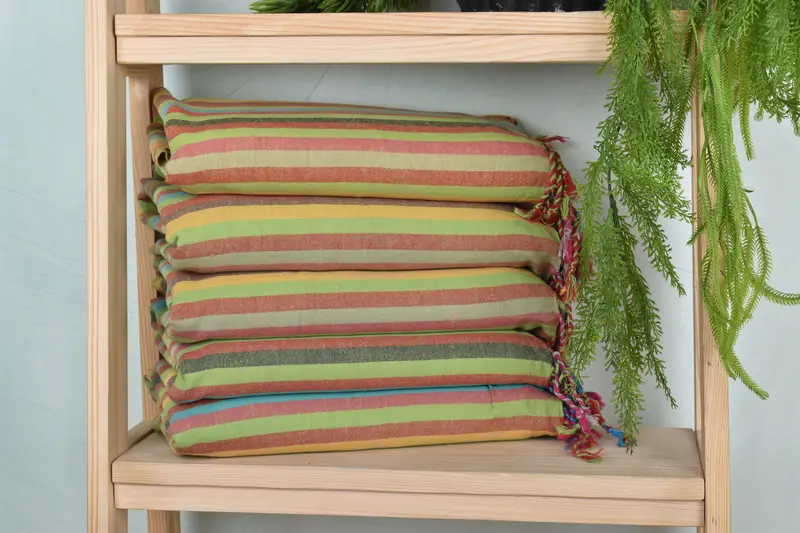 Turkish Bath Towel Light Green Stripes, Organic Cotton/Linen, 36x71 Inches