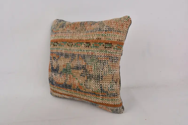 Blue & Red Embroidered Patchwork Pillow, 14x14 Inches, Decorative Cushion - 3