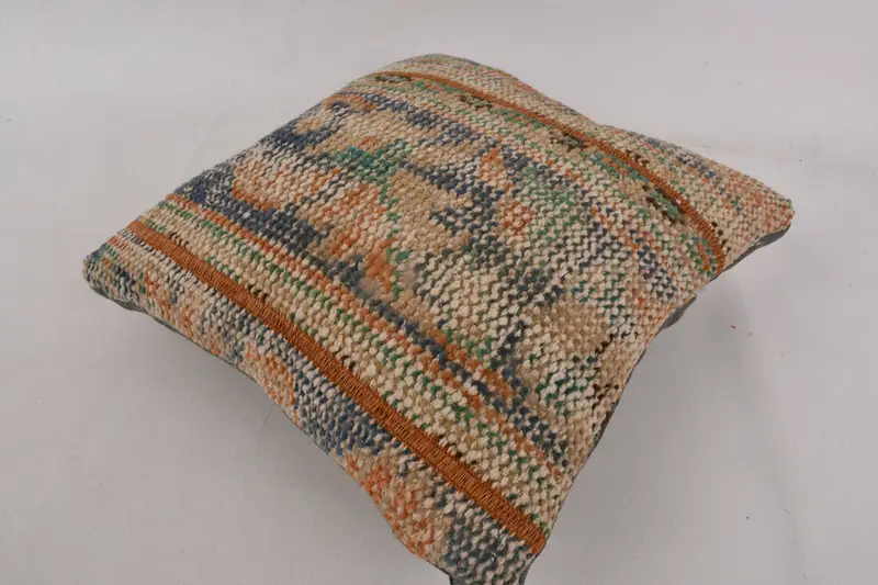Blue & Red Embroidered Patchwork Pillow, 14x14 Inches, Decorative Cushion - 6