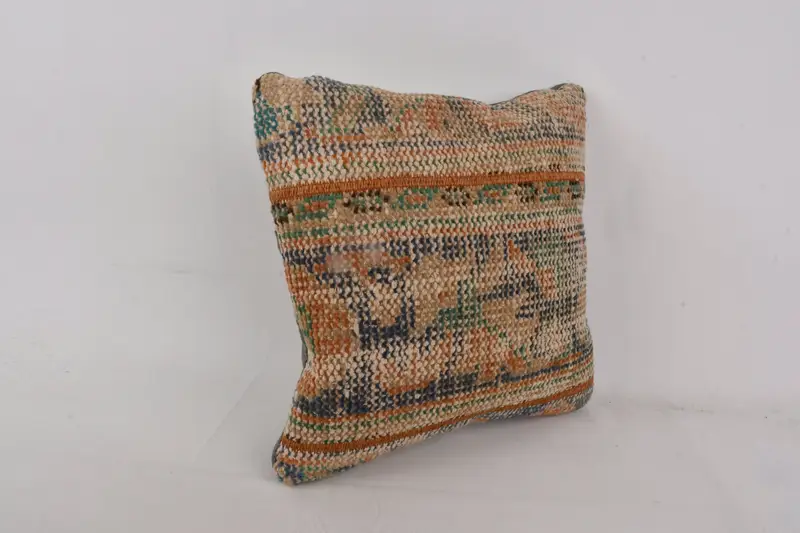 Blue & Red Embroidered Patchwork Pillow, 14x14 Inches, Decorative Cushion - 2