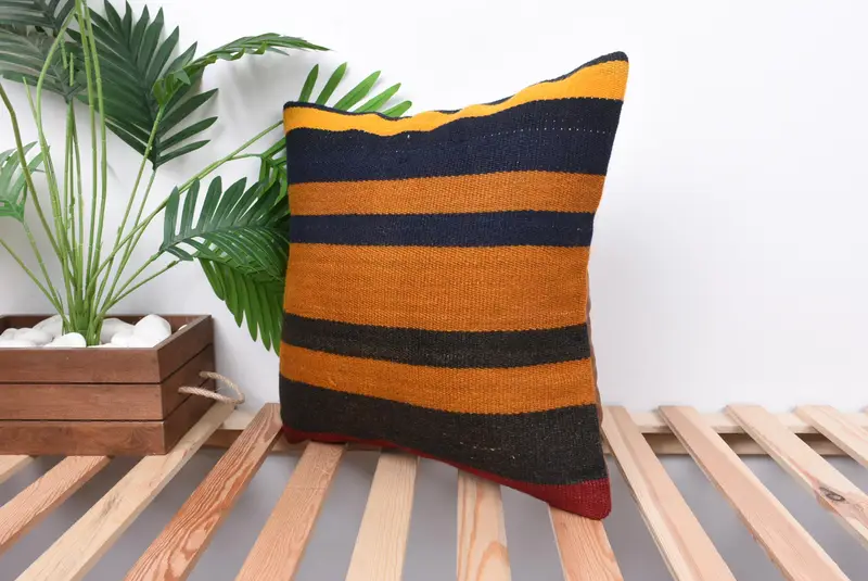 Pillow, Decorative Bolster Cushion, Gift Pillow, Seat Cushion Case, 18x18 Orange Pillow Cover, Vintage Pillow, Vintage Kilim Pillow - 5