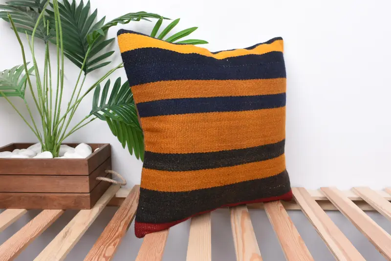 Pillow, Decorative Bolster Cushion, Gift Pillow, Seat Cushion Case, 18x18 Orange Pillow Cover, Vintage Pillow, Vintage Kilim Pillow - 4