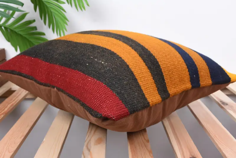 Pillow, Decorative Bolster Cushion, Gift Pillow, Seat Cushion Case, 18x18 Orange Pillow Cover, Vintage Pillow, Vintage Kilim Pillow - 6