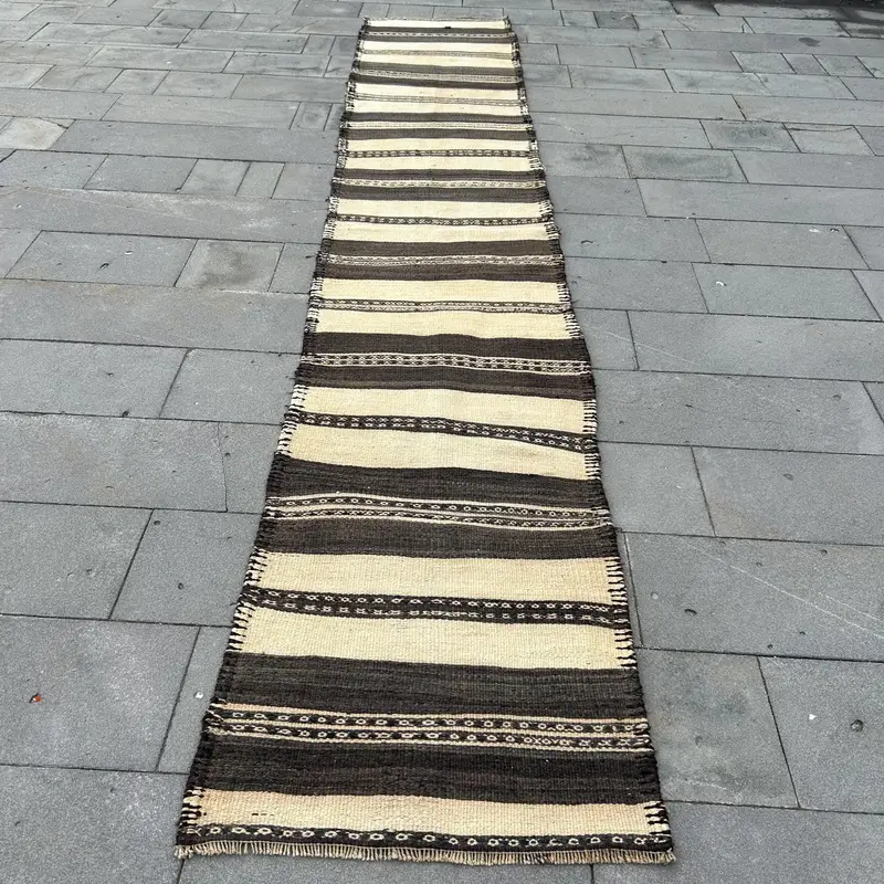 Elegant Beige Rug, 2.5x14.5 ft Abstract Design