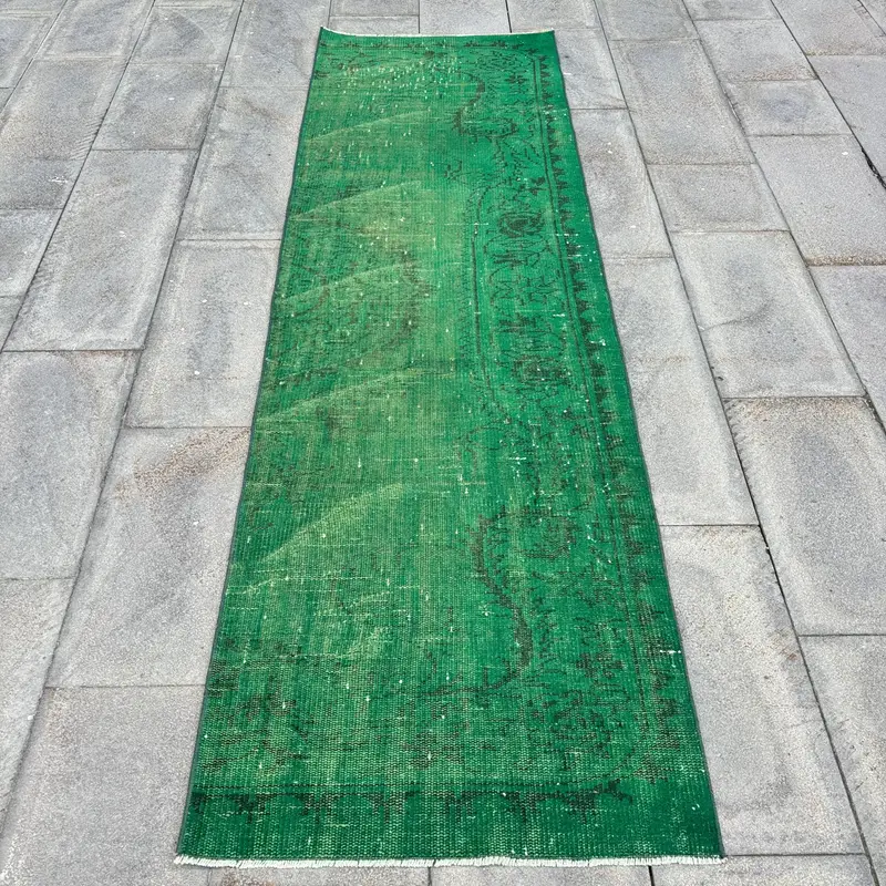 グリーン オンブレ ラグ、2.5x8.3 フィート エレガントな装飾