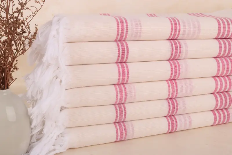 Personalized Turkish Beach Towel Fuchsia Stripes, Organic Cotton, 40x71 Inches