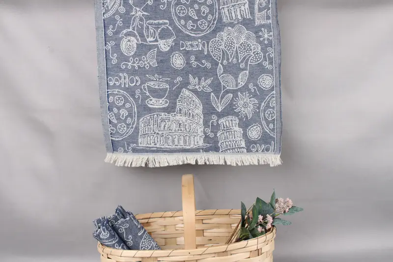 Custom Kitchen Towel Navy Italian Symbols Patterned, 20x28 Inches