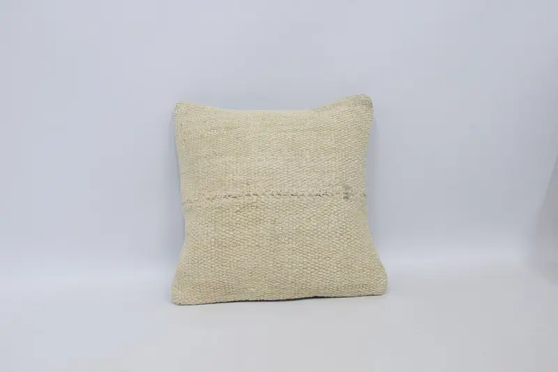 Turkish White Cushion Cover, Square Antique 16x16 inch Pillow Case - 1