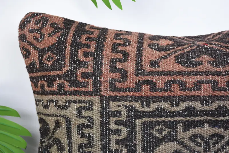 Boho Pillow Sham Cover, Natural Pillow Sham, Throw Kilim Pillow, Cushion Case, Boho Pillow, 14x14 Brown Pillow, Outdoor Bolster Cushion Cover - 2