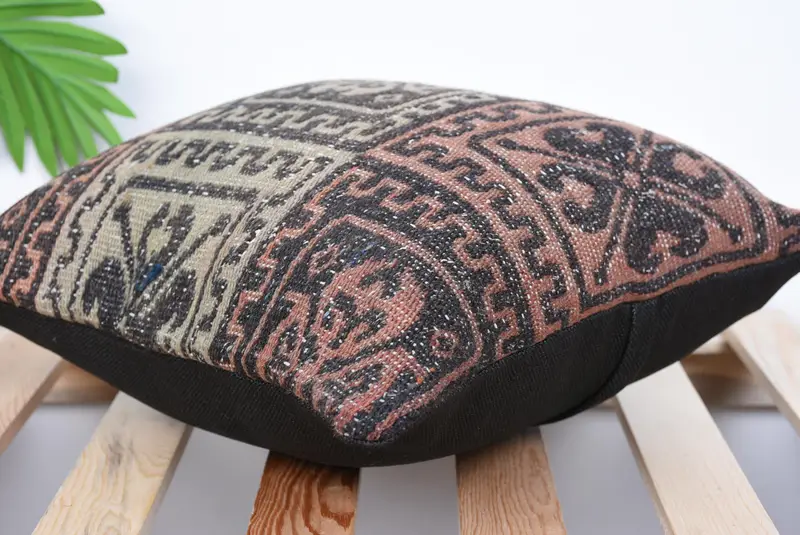 Boho Pillow Sham Cover, Natural Pillow Sham, Throw Kilim Pillow, Cushion Case, Boho Pillow, 14x14 Brown Pillow, Outdoor Bolster Cushion Cover - 5
