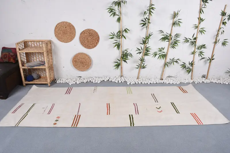 Beyaz, Yeşil Geometrik Halı, 3,8x9,5 ft Zarif Tasarım