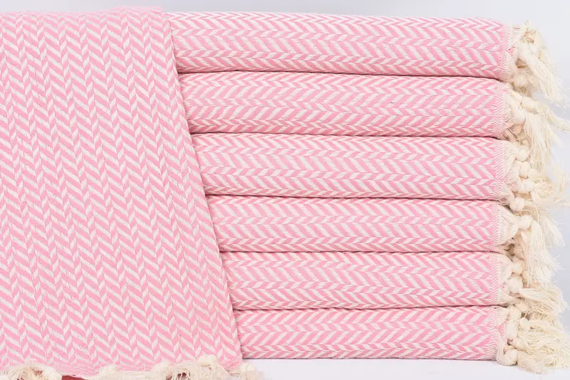 Cotton Woven Personalized Turkish Hand Towel, Pink Chevron, 18x36 Inches