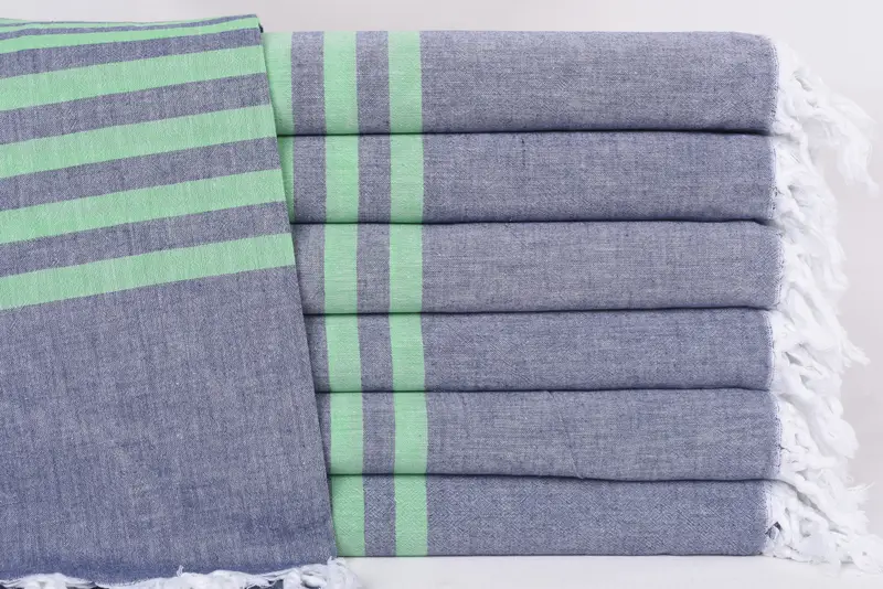 Personalized Beach Towel Monogram Organic Cotton Green-Navy, 70x36 Inches