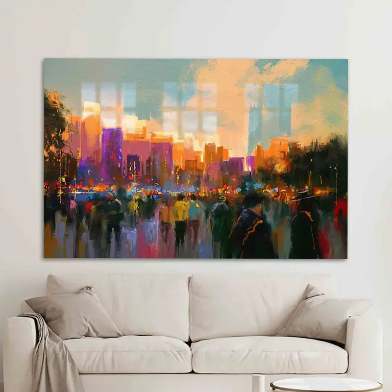 現代的なプリントガラス: モダンな空間のための抽象的な街並みのエレガンス