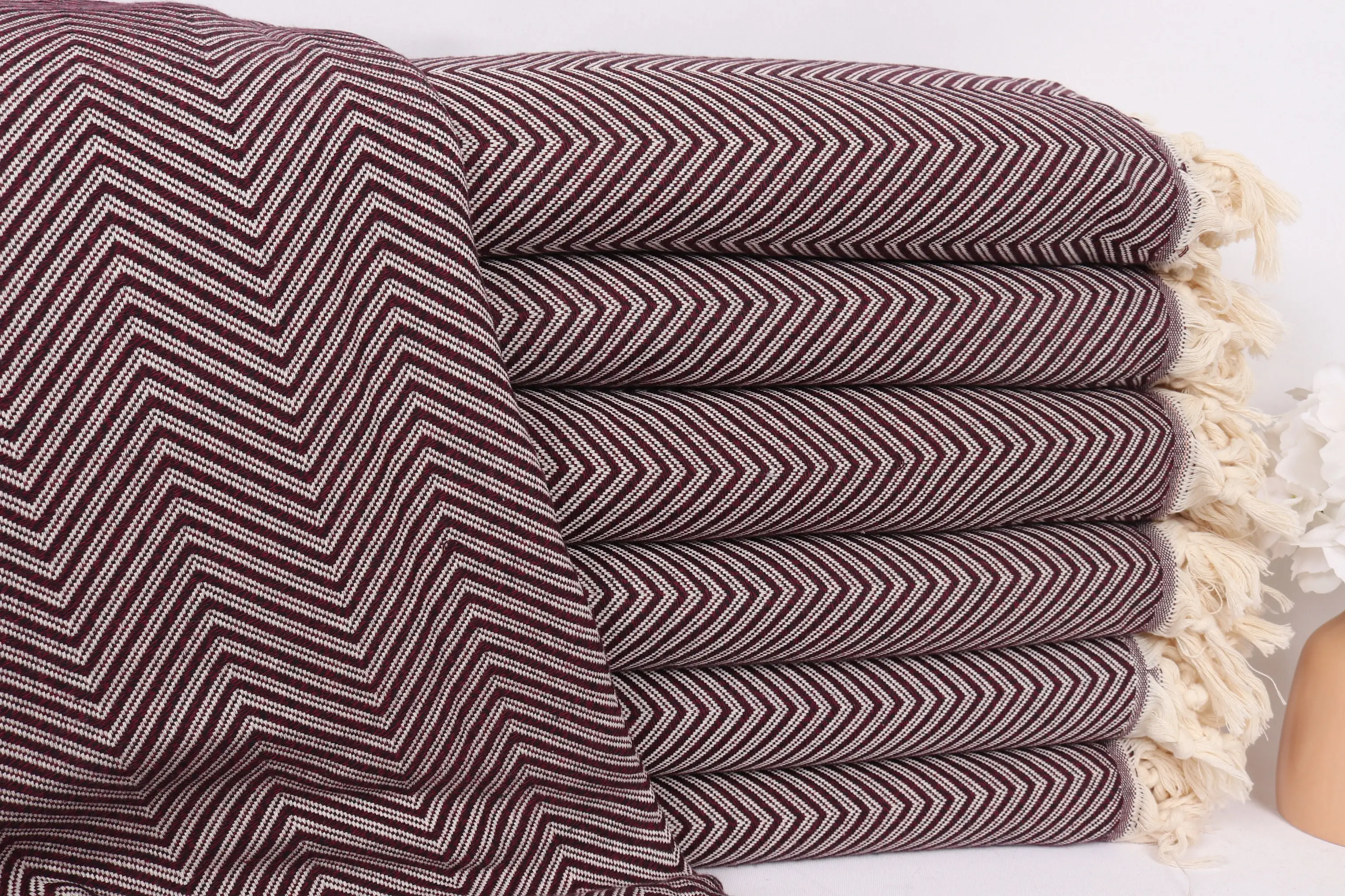 Burgundy Cotton Throw Striped Polka Dot, Bedspread 79x91 Inches - 1