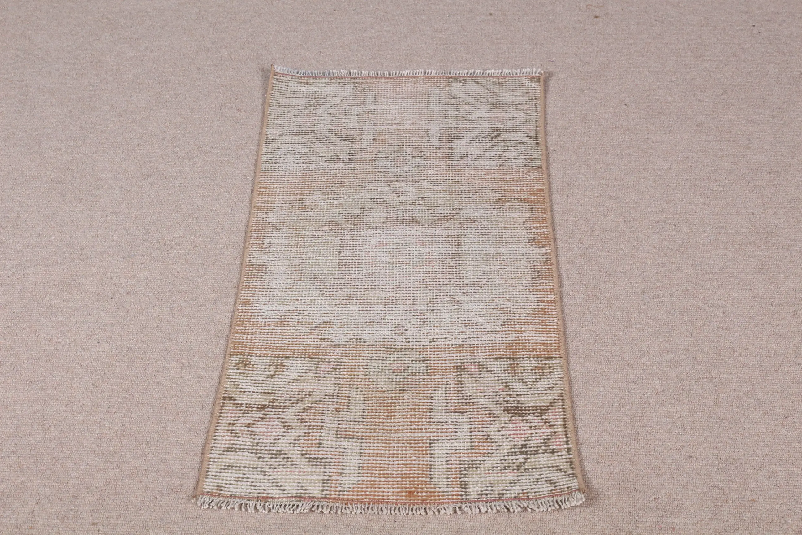 Turkish Small Rug, 1.5x3 ft Vintage Rug, Brown Oriental Wool Rug - 1