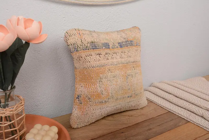 Orange & grün floral besticktes Wurfkissen, Vintage Kissen