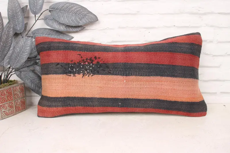 Pillow Sham, Farmhouse Cushion Case, Vintage Kilim Throw Pillow, Interior Designer Pillow, 12x24 Red Cushion Case, Boho Pillow Sham Cover - 1