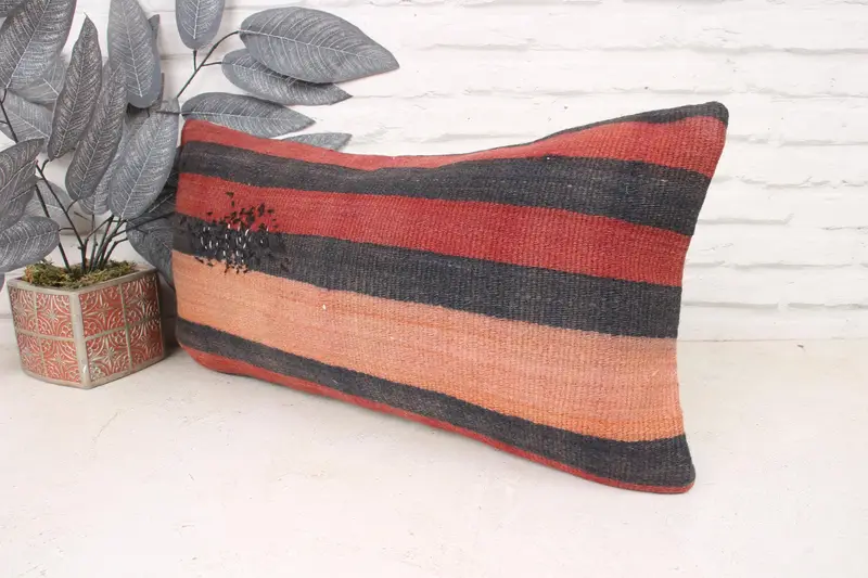 Pillow Sham, Farmhouse Cushion Case, Vintage Kilim Throw Pillow, Interior Designer Pillow, 12x24 Red Cushion Case, Boho Pillow Sham Cover - 4