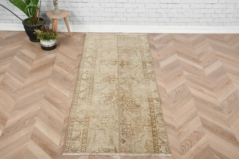 2.2x5.2 ft Vintage Turkish Rug, Small Rug, Brown Oushak Moroccan Rug - 1