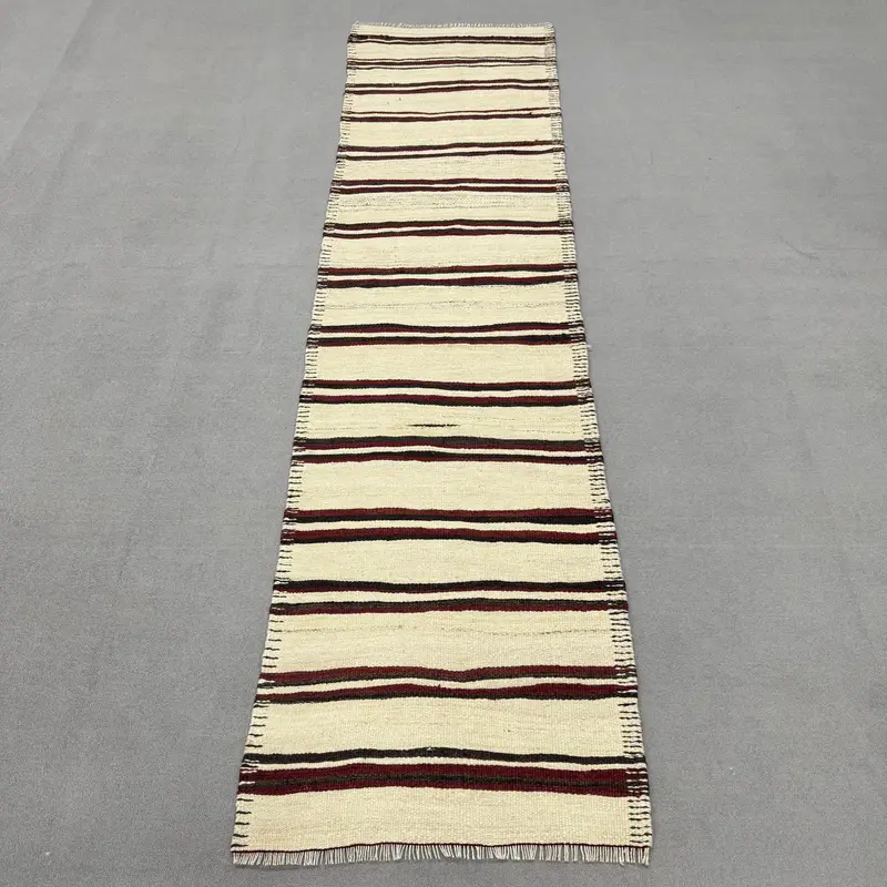 Elegant Beige Southwestern Rug, 2.6x10.2 ft with Red Accents