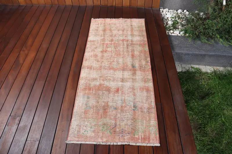 Alfombra turca pequeña de 2x4 pies, alfombra de patchwork azul rojo de lana - 1